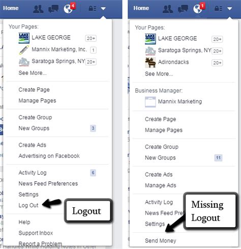 facebook log in log out
